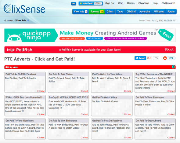 Goodbye ClixSense PTC - only surveys, tasks, and offers. 